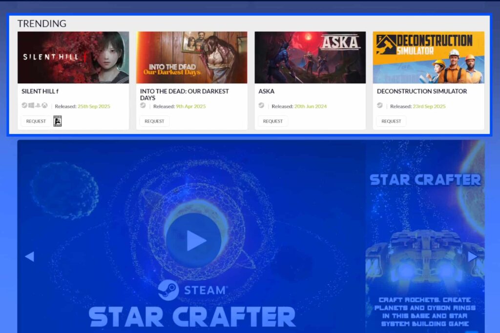 Partnier Discover Pages showcasing the Trending Panel with the most talked-about games in the gaming community.