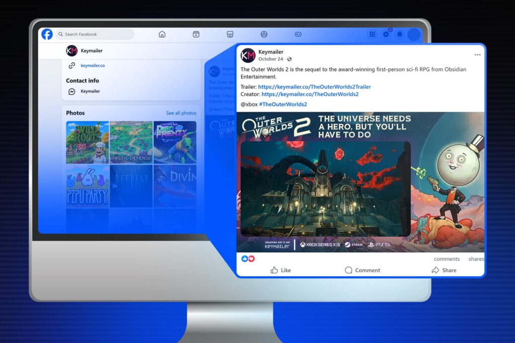 Partnier social ads example showing a game trailer post displayed on desktop, demonstrating how Native Social Ads convert social from a chore into a performance channel.