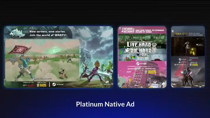 Partnier Platinum Native Social Ad featuring a fully animated branded frame around a game trailer for maximum engagement.
